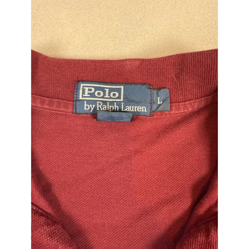 Polo Ralph Lauren Mens Large Burgundy Maroon Short Sleeve Pique Polo Shirt Logo